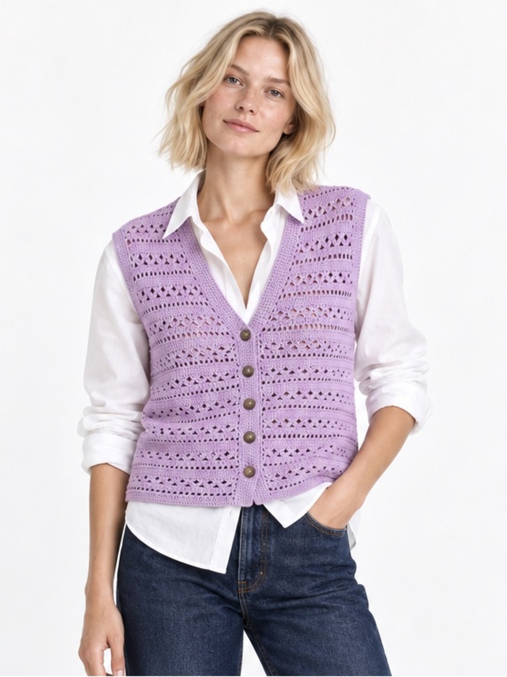 Nanushka Andor Lilac Crochet Knit Vest L NWT